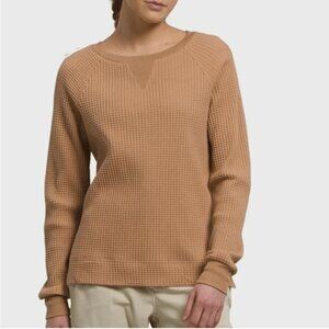 The North Face Womens Waffle Knit Long Sleeve Pullover Sweater M 100% Cotton Tan